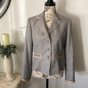 Houndstooth Wool and Silk Blend Blazer Jacket